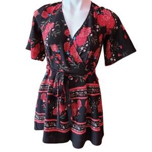 Nordstrom Row A Bohemian Print Romper Womens Size X Large XL Black Red Floral